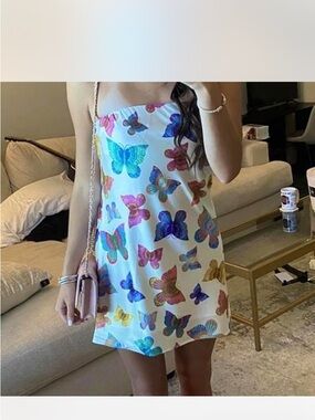 White Mini Dress with Multicolor Butterfly Print size medium show me your mumu
